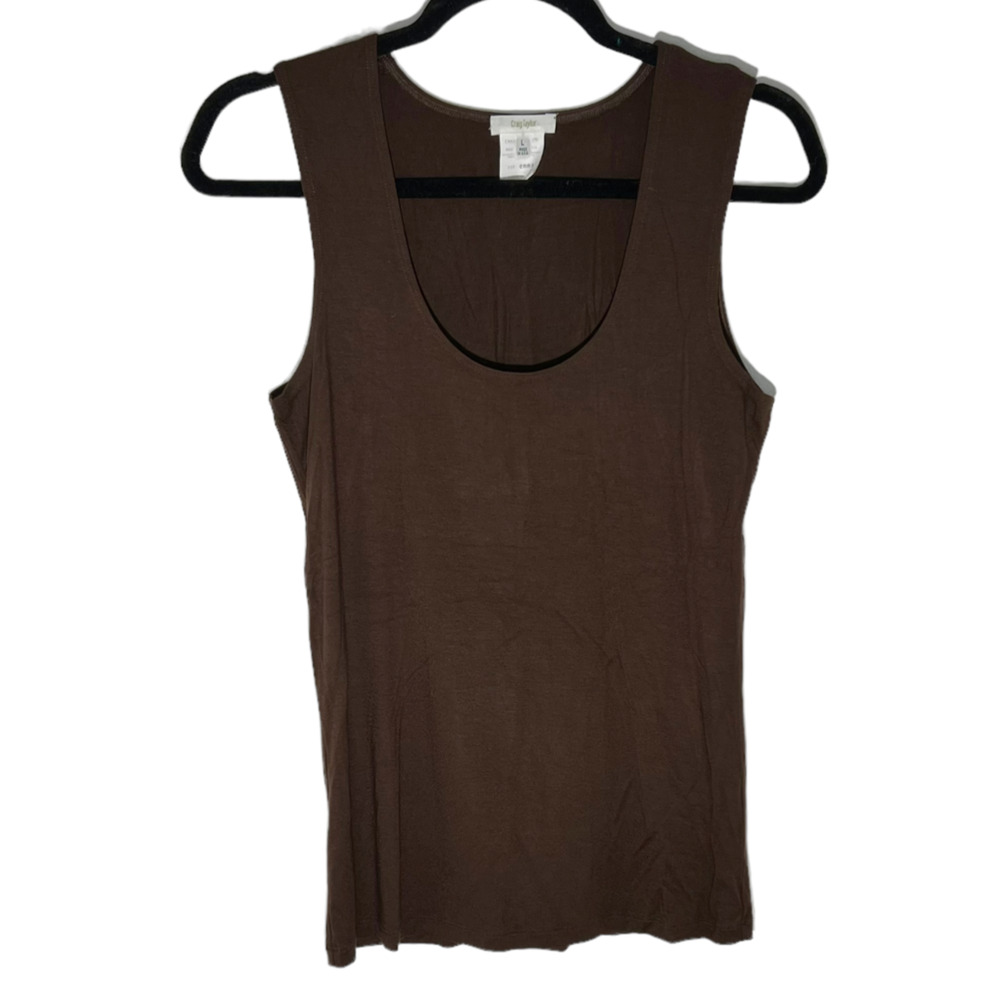 Craig Taylor Size L Emma Tank Brown Shell Stretch Rayon USA Made Sleeveless Top